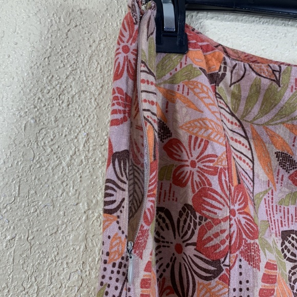 Axcess Liz Claiborne Skirt Floral Tan Orange Brown size 10 Viscose/Linen Blend - Picture 10 of 14